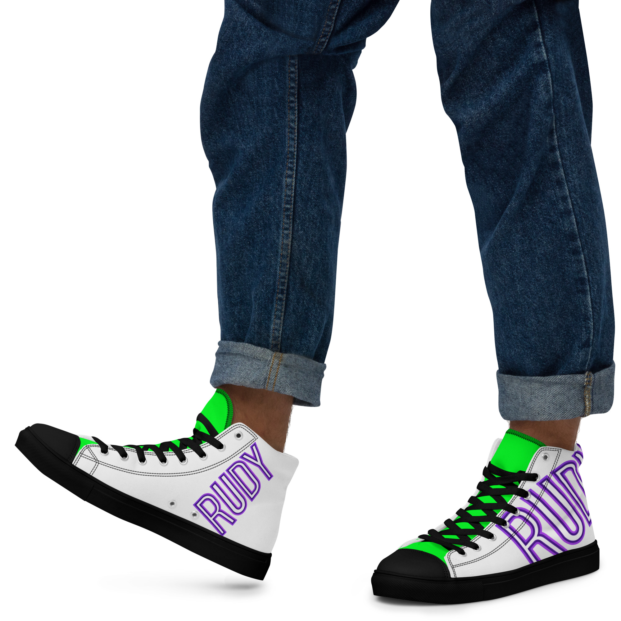 RudyFerraz - Men’s 21's Black/Lime high top canvas shoes - Image 2